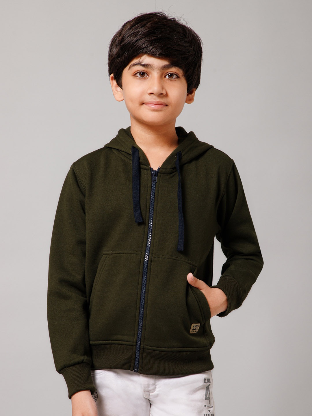 

Alan Jones Boys Hooded Front Open Sweatshirt, Olive