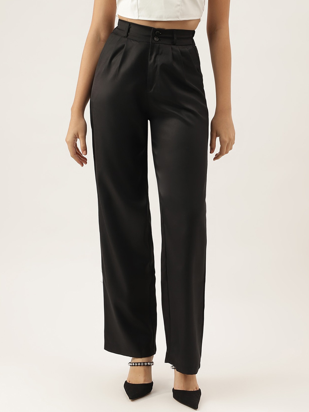 

AAHWAN Loose Fit High-Rise Pleated Trousers, Black