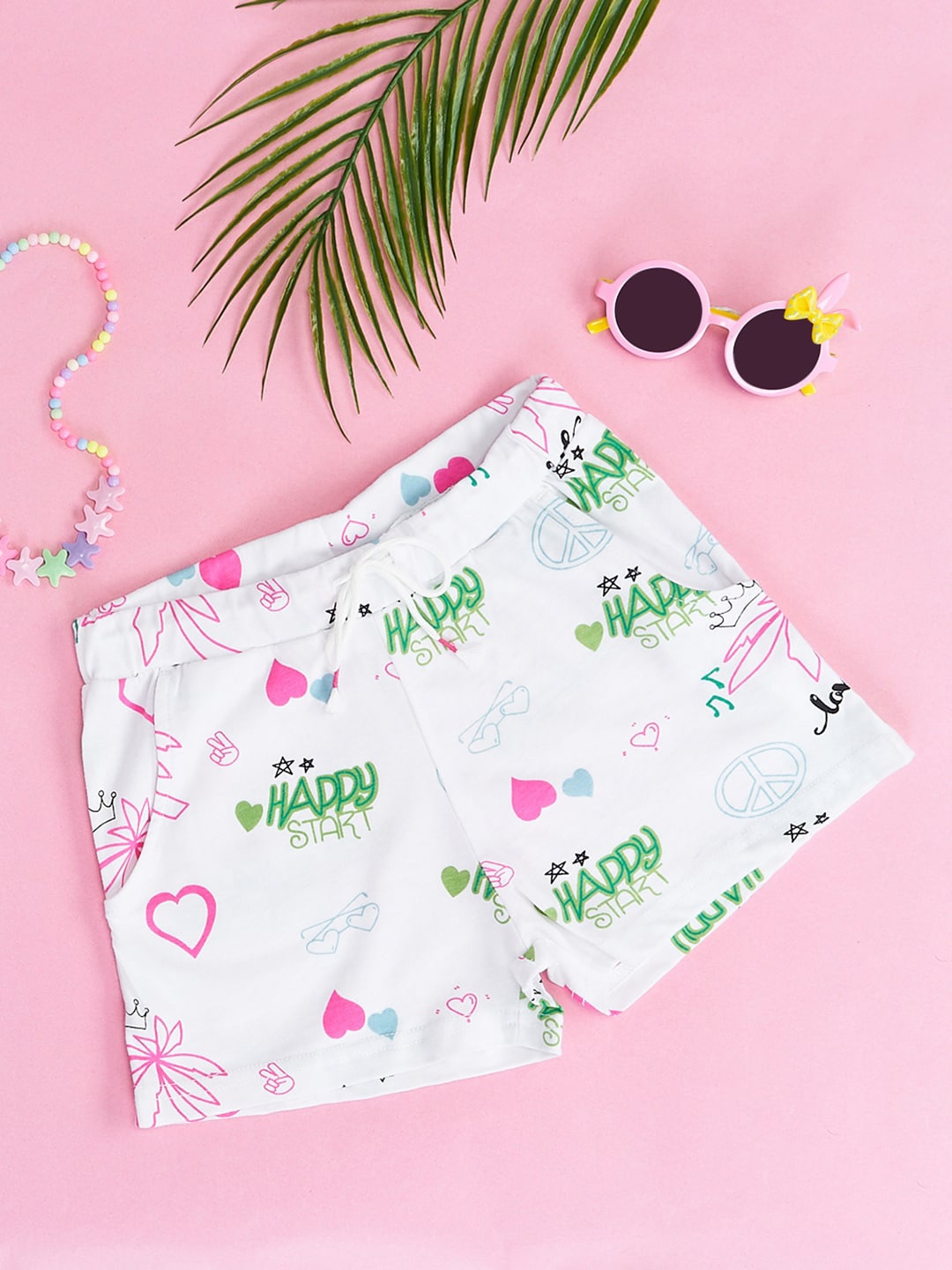 Pantaloons Junior Girls Typography Printed Cotton Shorts, White