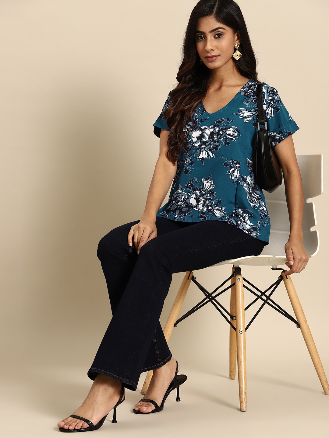 

all about you Floral Print Crepe Top, Turquoise blue