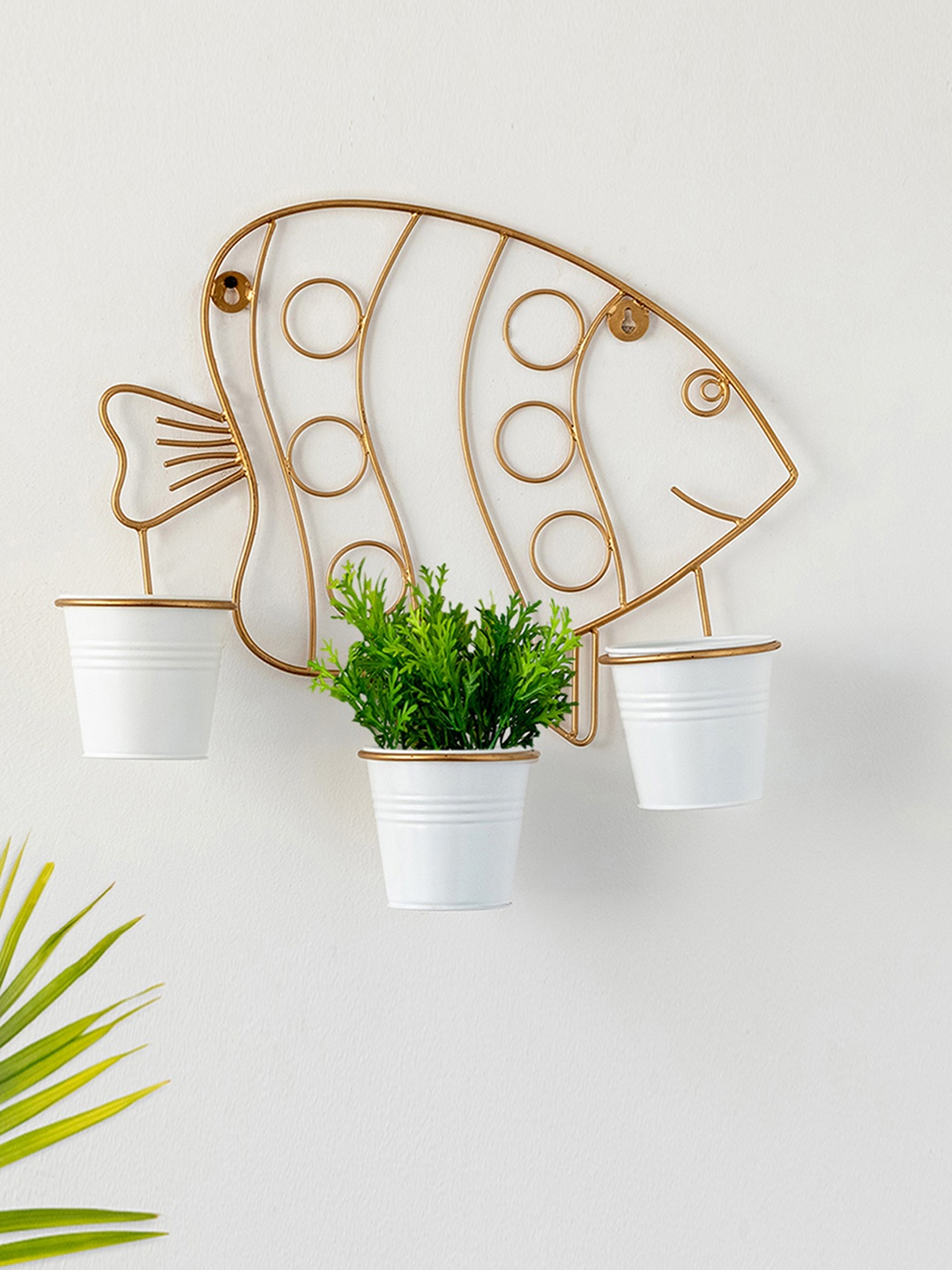 

ExclusiveLane Fish Wall Galvanized Iron Planter Pots, White