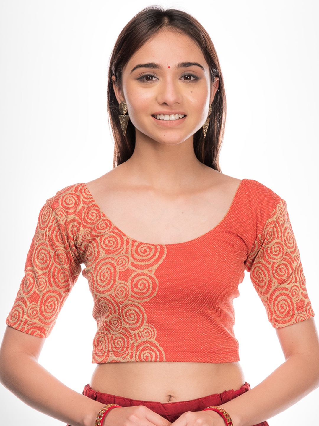 

Bindigasm's Advi Woven Design Stretchable Saree Blouse, Orange