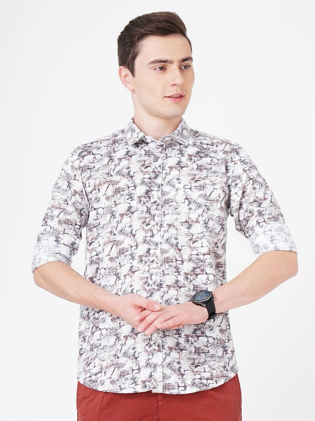 

SORATIA Abstract Printed Comfort Cotton Casual Shirt, Brown