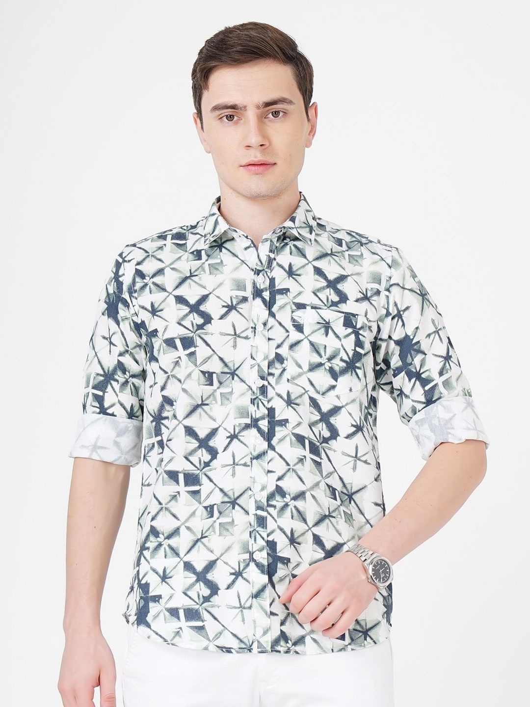 

SORATIA Comfort Opaque Printed Cotton Casual Shirt, Green