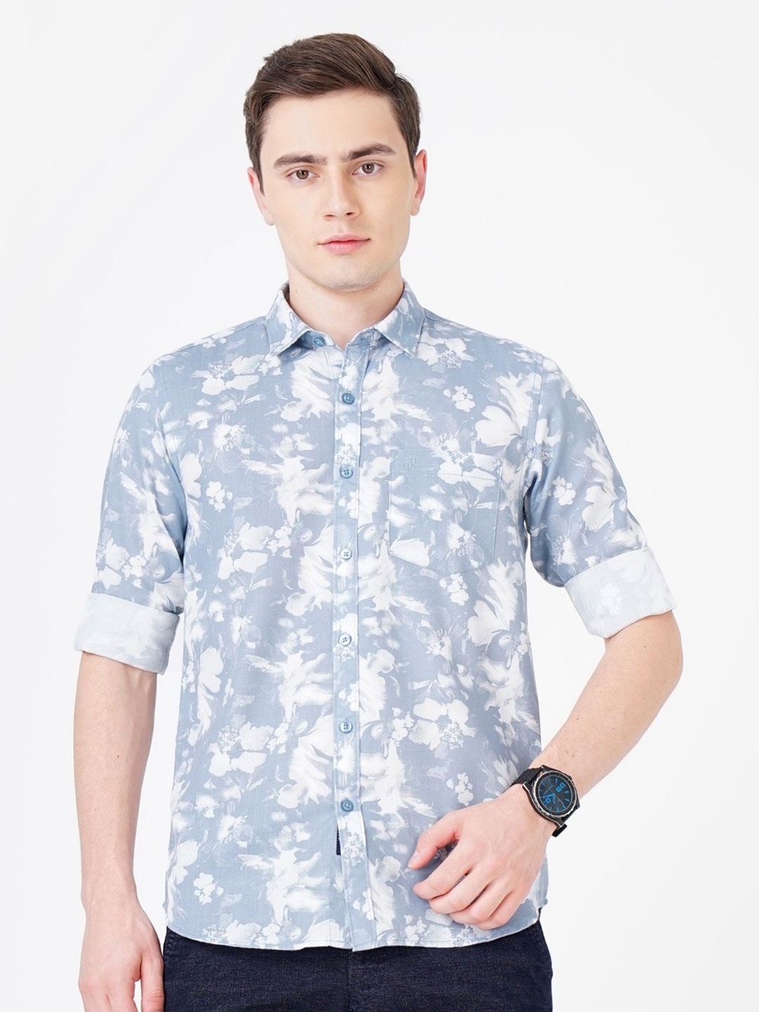 

SORATIA Floral Printed Comfort Cotton Casual Shirt, Blue
