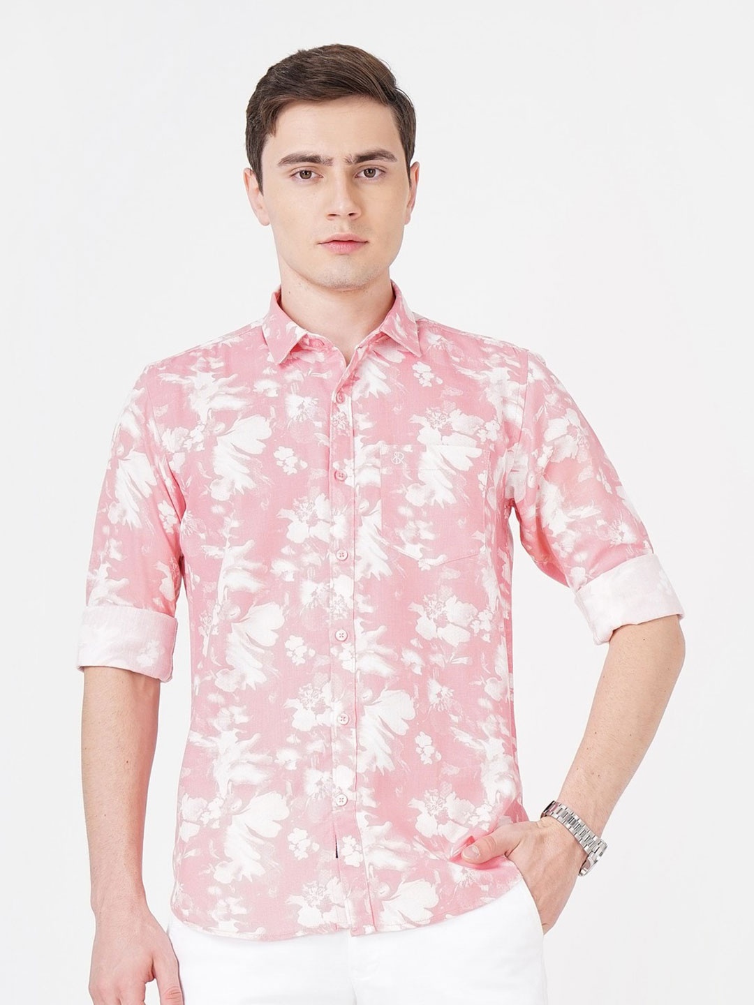 

SORATIA New Abstract Printed Cotton Casual Shirt, Pink