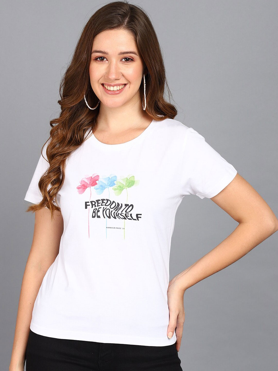 

Mast & Harbour White Typography Printed Pure Cotton T-shirt