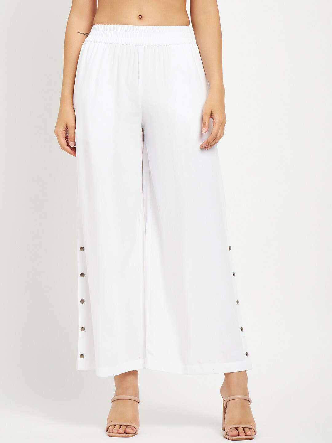 

BRINNS Women Mid-Rise Wide Leg Palazzos, White