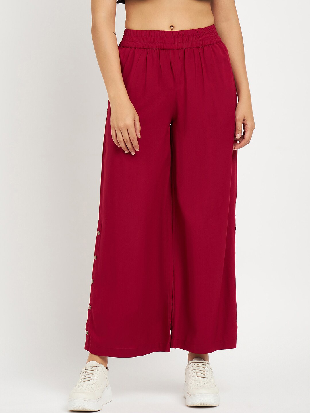 

BRINNS Mid-Rise Flared Palazzos, Maroon