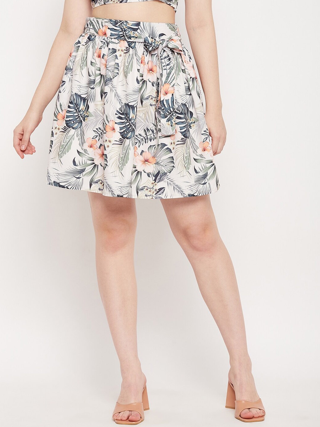 

BRINNS Tropical Printed Pleated Flared Skirt, Off white