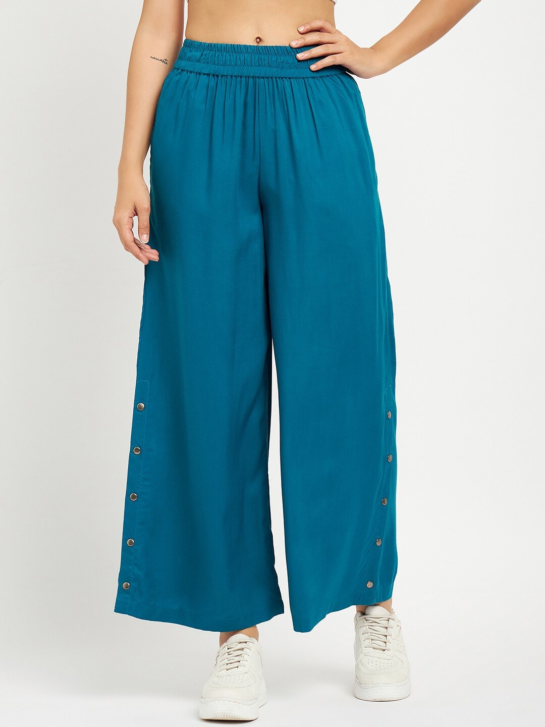 

BRINNS Women Mid-Rise Flared Palazzos, Teal