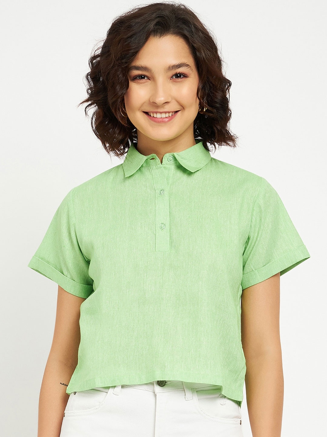 

BRINNS Comfort Spread Collar Cotton Linen Casual Shirt, Green