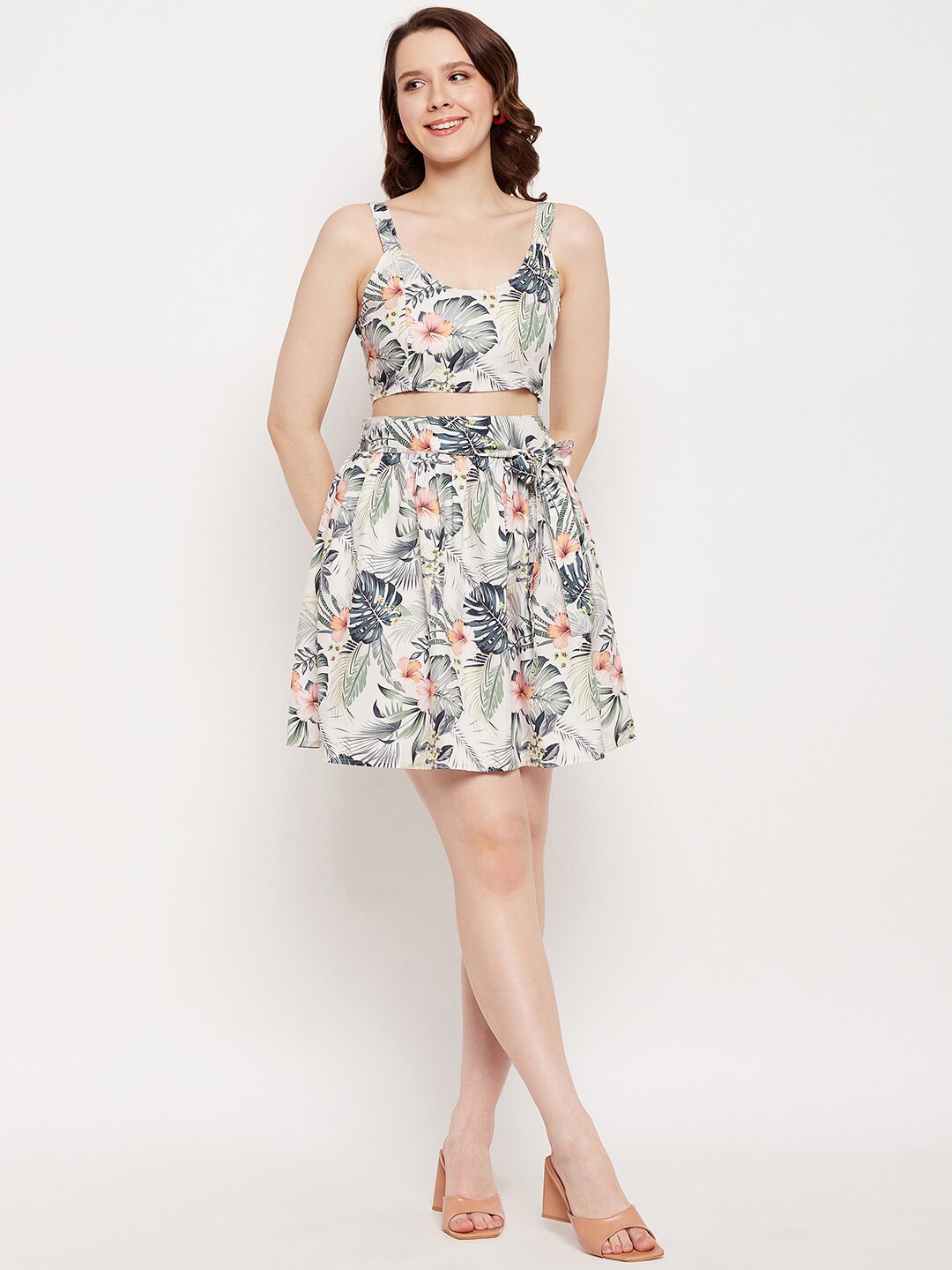 

BRINNS Tropical Printed Crop Top With Skirt, White