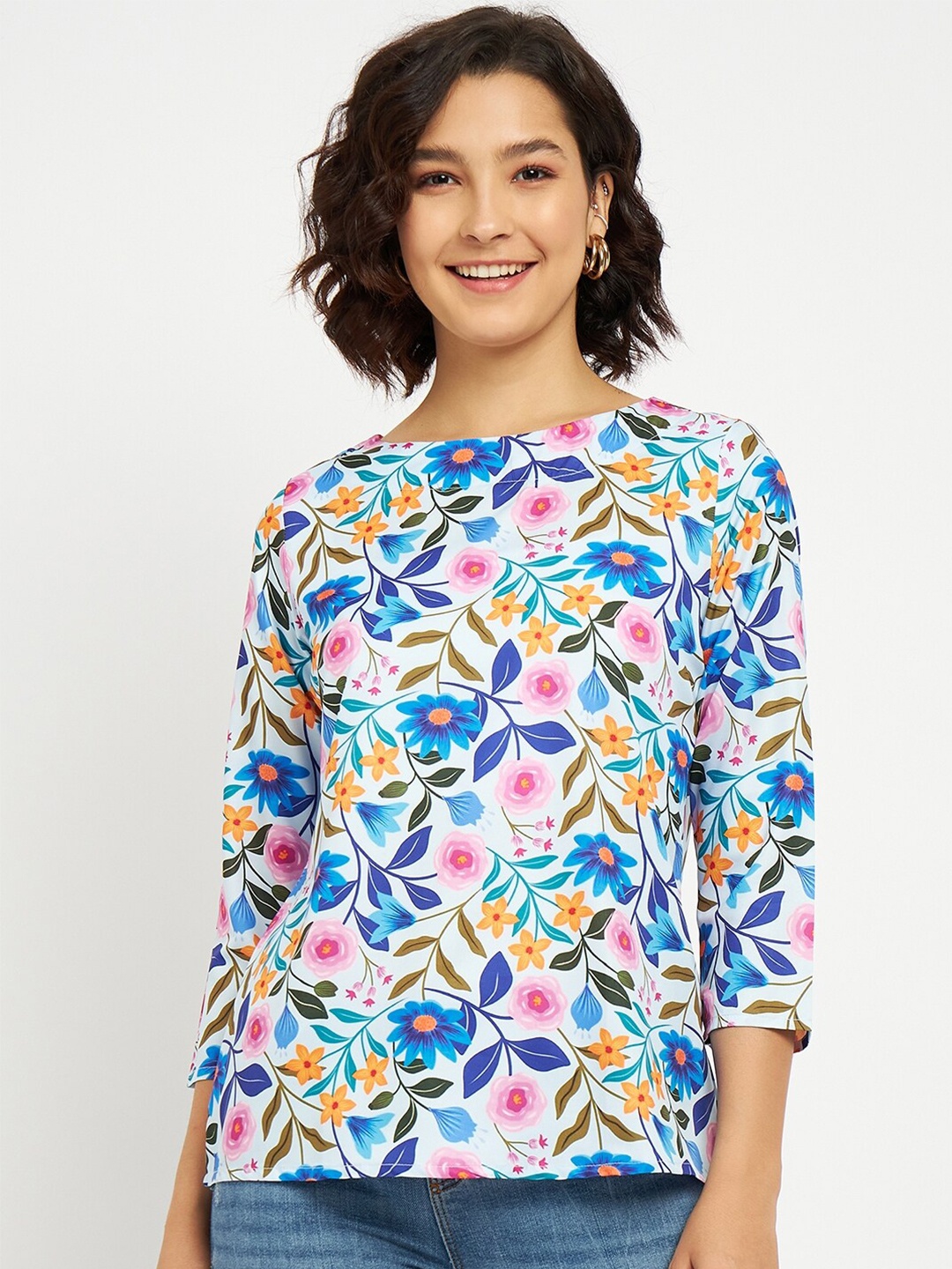 

BRINNS Geometric Printed Crepe Top, White