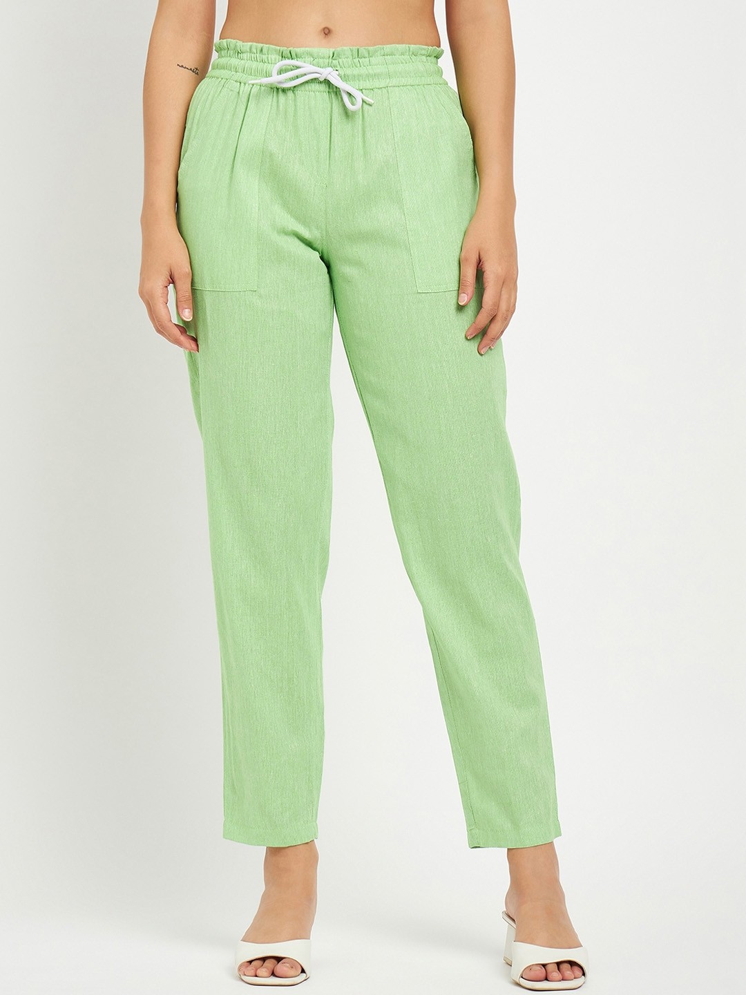 

BRINNS Women Relaxed Straight Leg Straight Fit Cotton Linen Trousers, Green