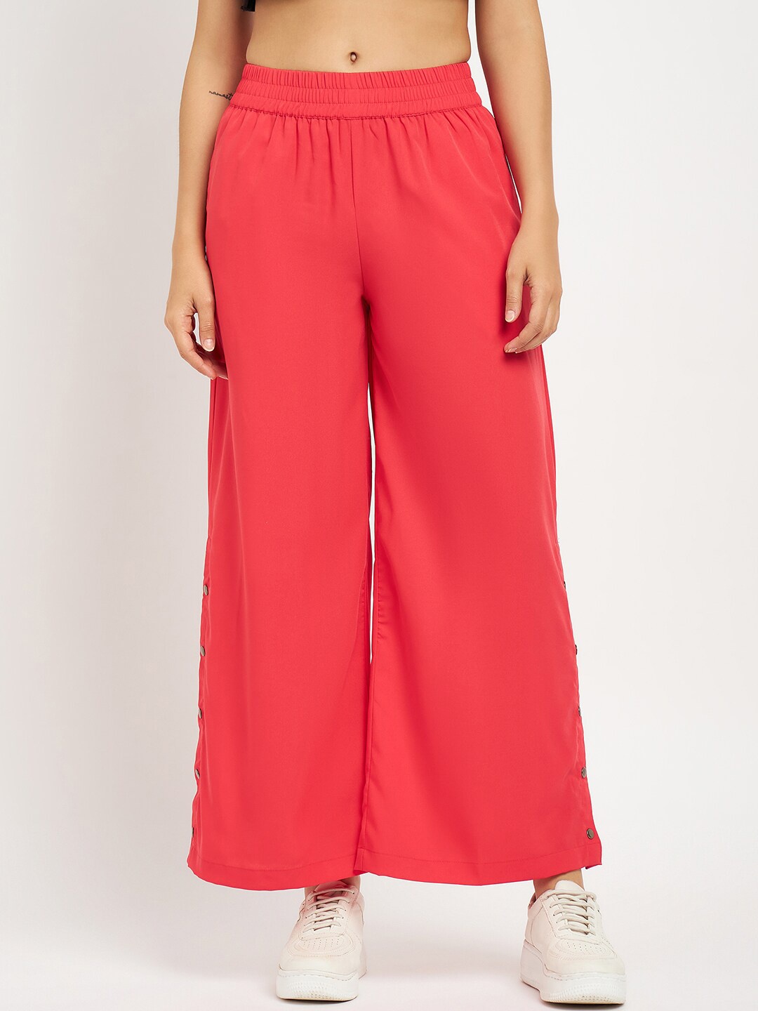 

BRINNS Women Mid-Rise Flared Palazzos, Red