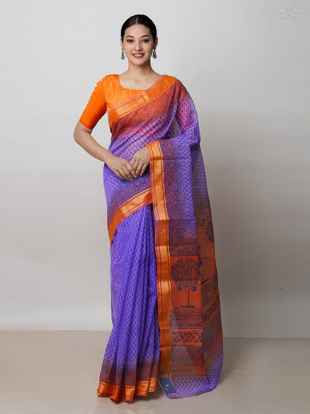 

Unnati Silks Ethnic Motifs Printed Zari Pure Cotton Kota Saree, Purple