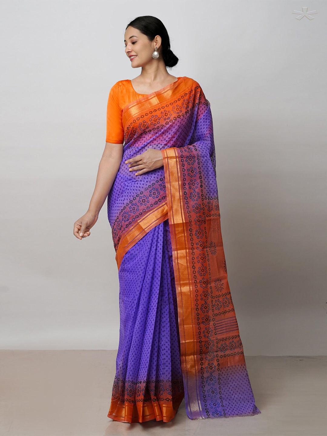 

Unnati Silks Ethnic Motifs Printed Zari Pure Cotton Kota Saree, Purple