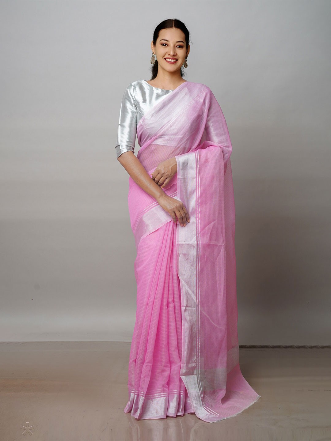 

Unnati Silks Woven Design Zari Pure Cotton Handloom Kota Saree, Pink