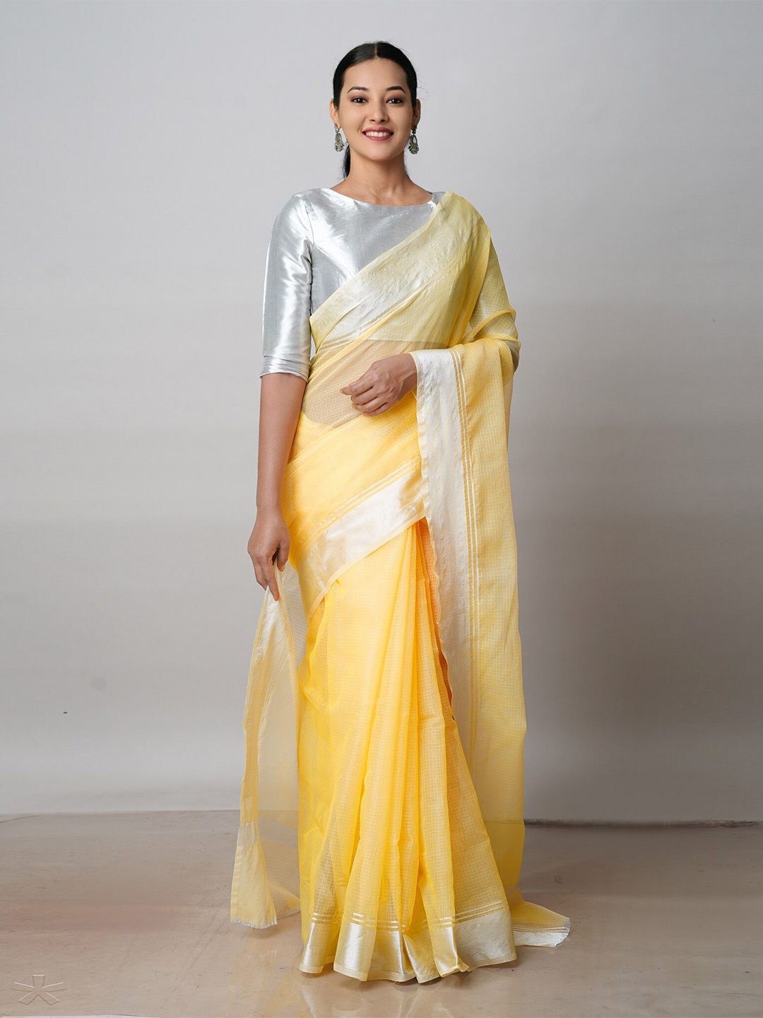 

Unnati Silks Woven Design Zari Pure Cotton Handloom Kota Saree, Yellow