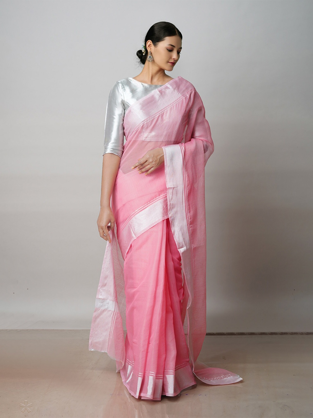 

Unnati Silks Striped Handloom Zari Pure Cotton Kota Saree, Pink