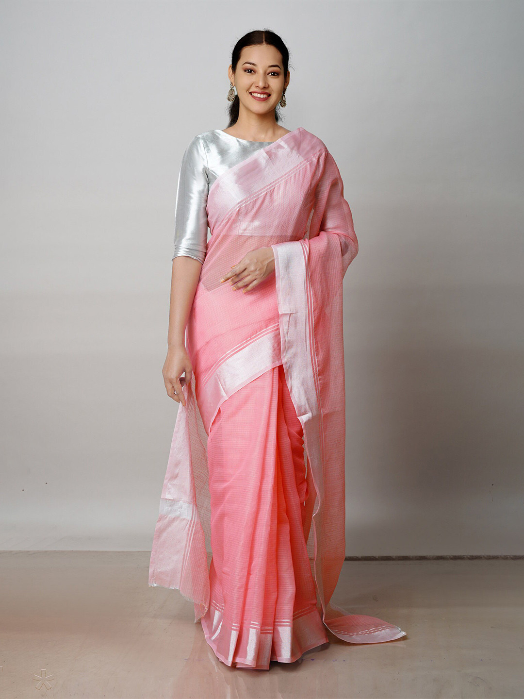

Unnati Silks Woven Design Zari Handloom Pure Cotton Kota Saree, Pink