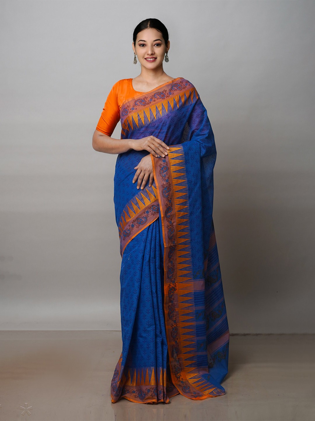 

Unnati Silks Ethnic Motifs Pure Cotton Handloom Chettinad Saree, Blue