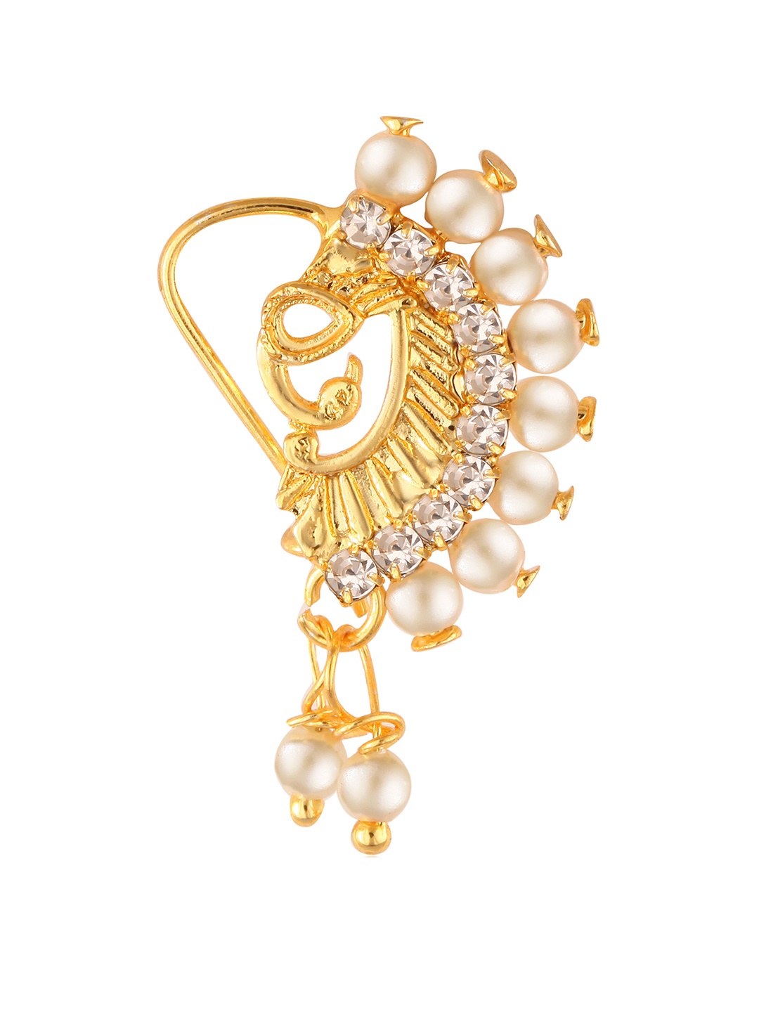 

Vighnaharta Gold-Plated Crystals-Studded Insert Nosepin