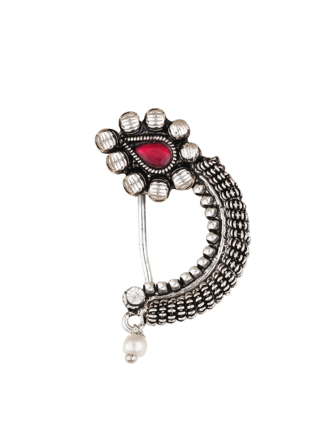 

Vighnaharta Rhodium-Plated Crystal Nose Pin, Silver
