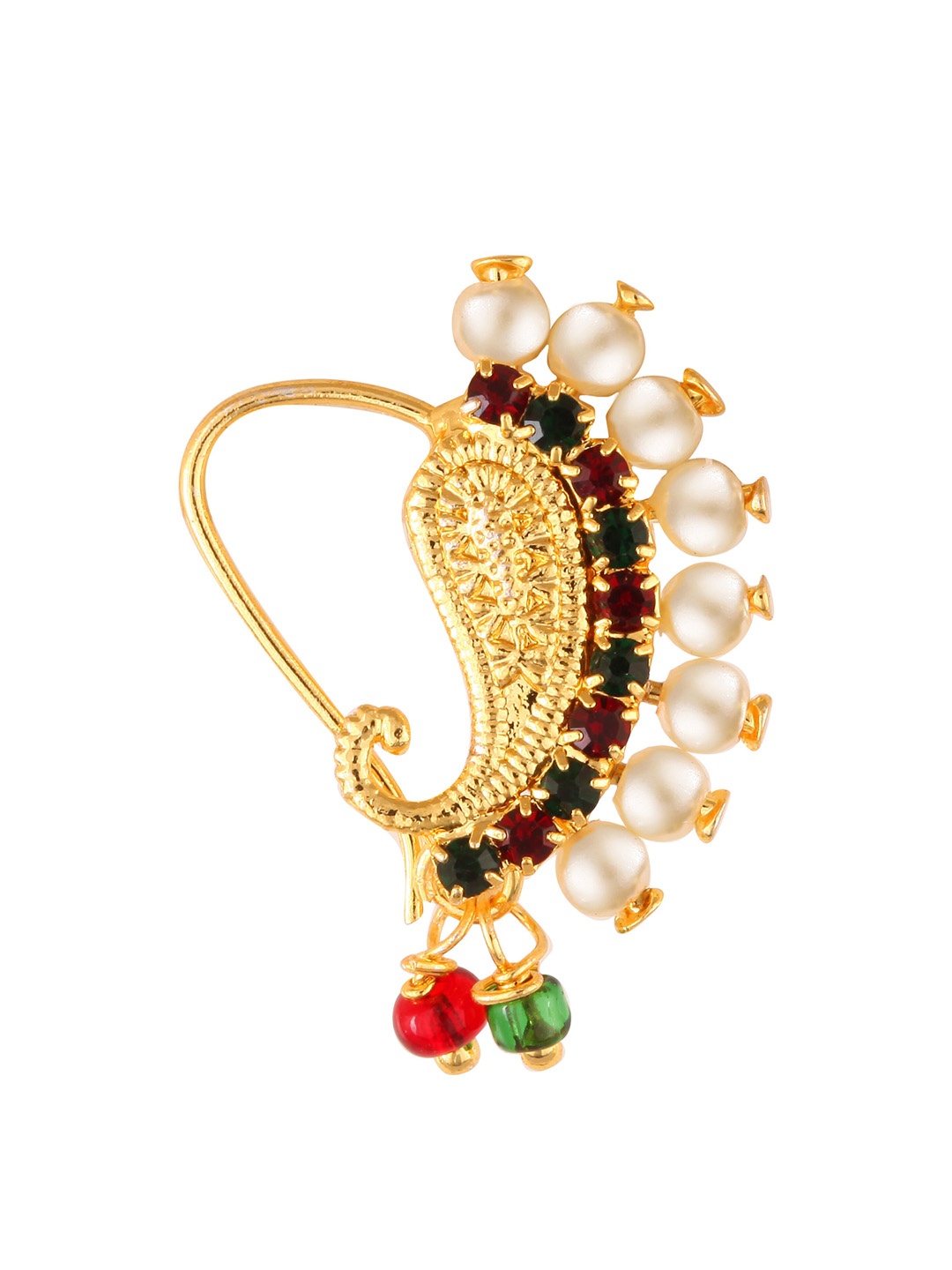 

Vighnaharta Gold-Plated CZ Stone Piercing Maharashtrian Nath Nathiya