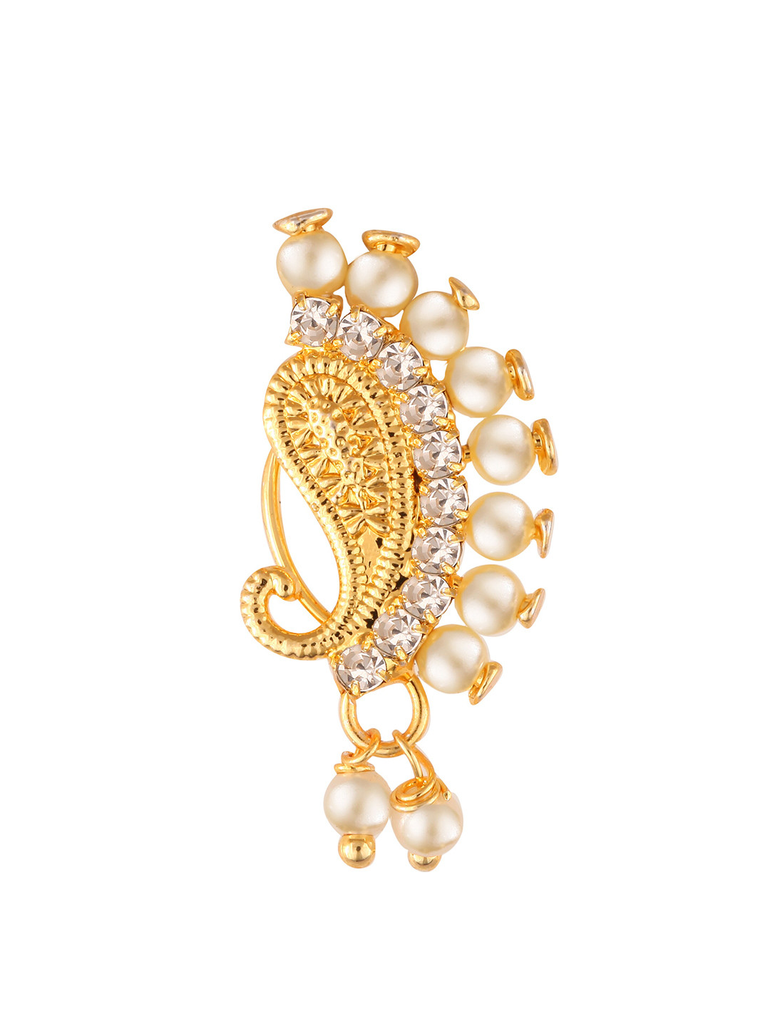 

Vighnaharta Gold-Plated CZ Stone Non Piercing Maharashtrian Nath Nathiya