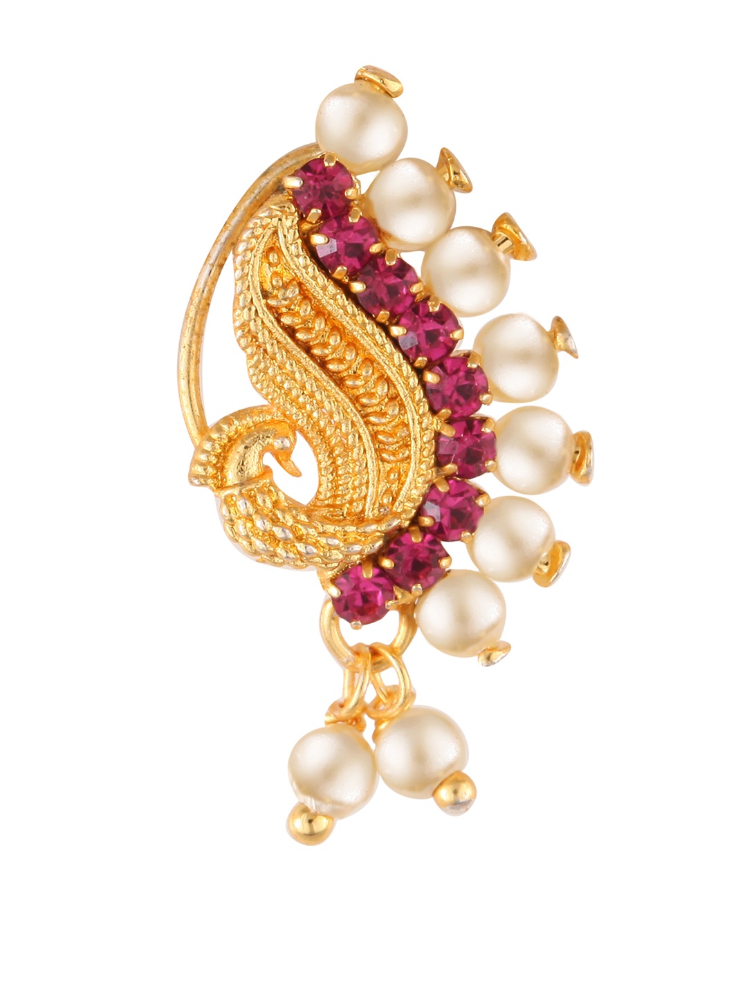 

Vighnaharta Gold-Plated CZ Studded & Beaded Maharashtrian Nath Nosepin