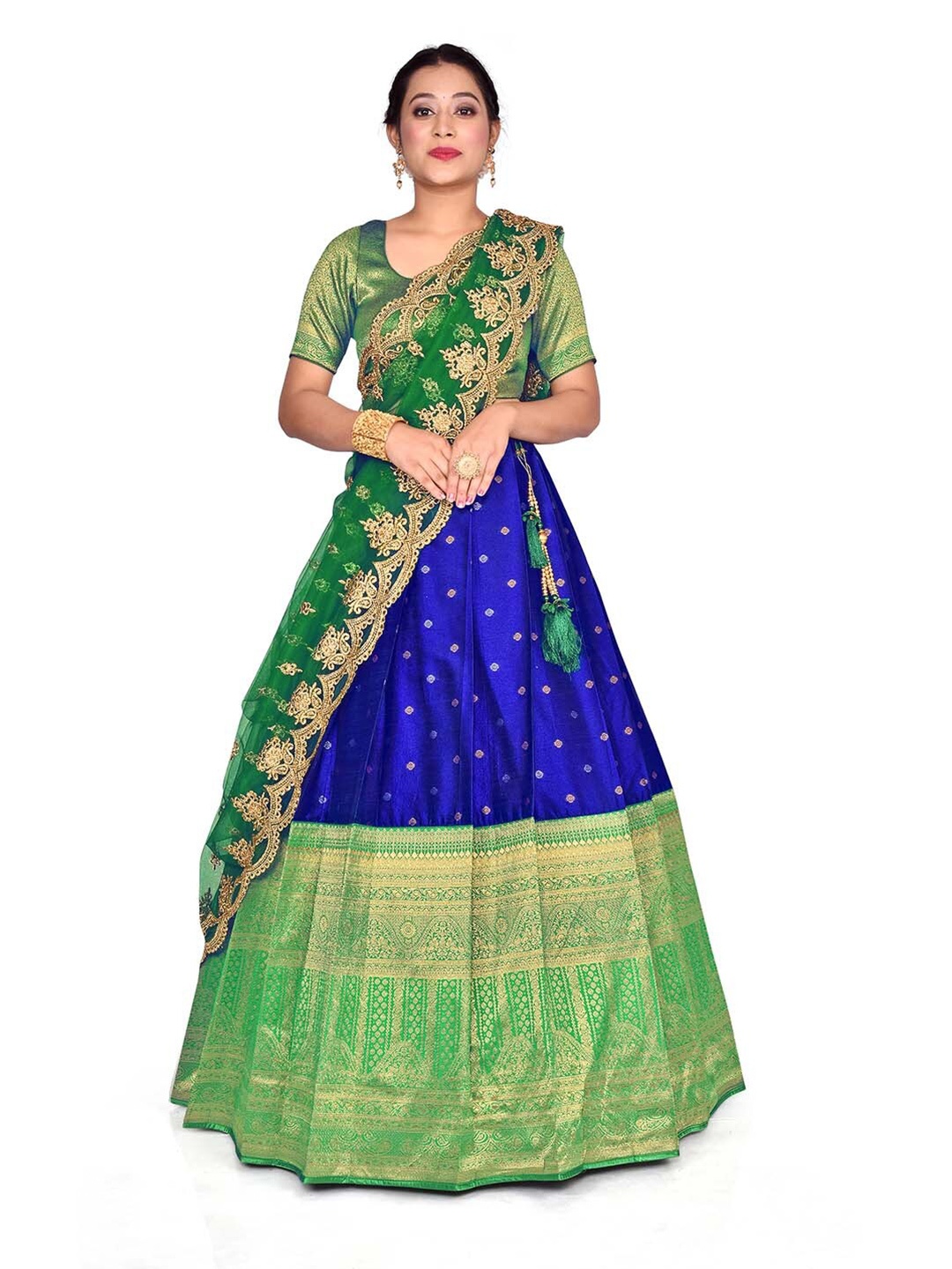 

HALFSAREE STUDIO Semi-Stitched Lehenga & Blouse With Dupatta, Navy blue
