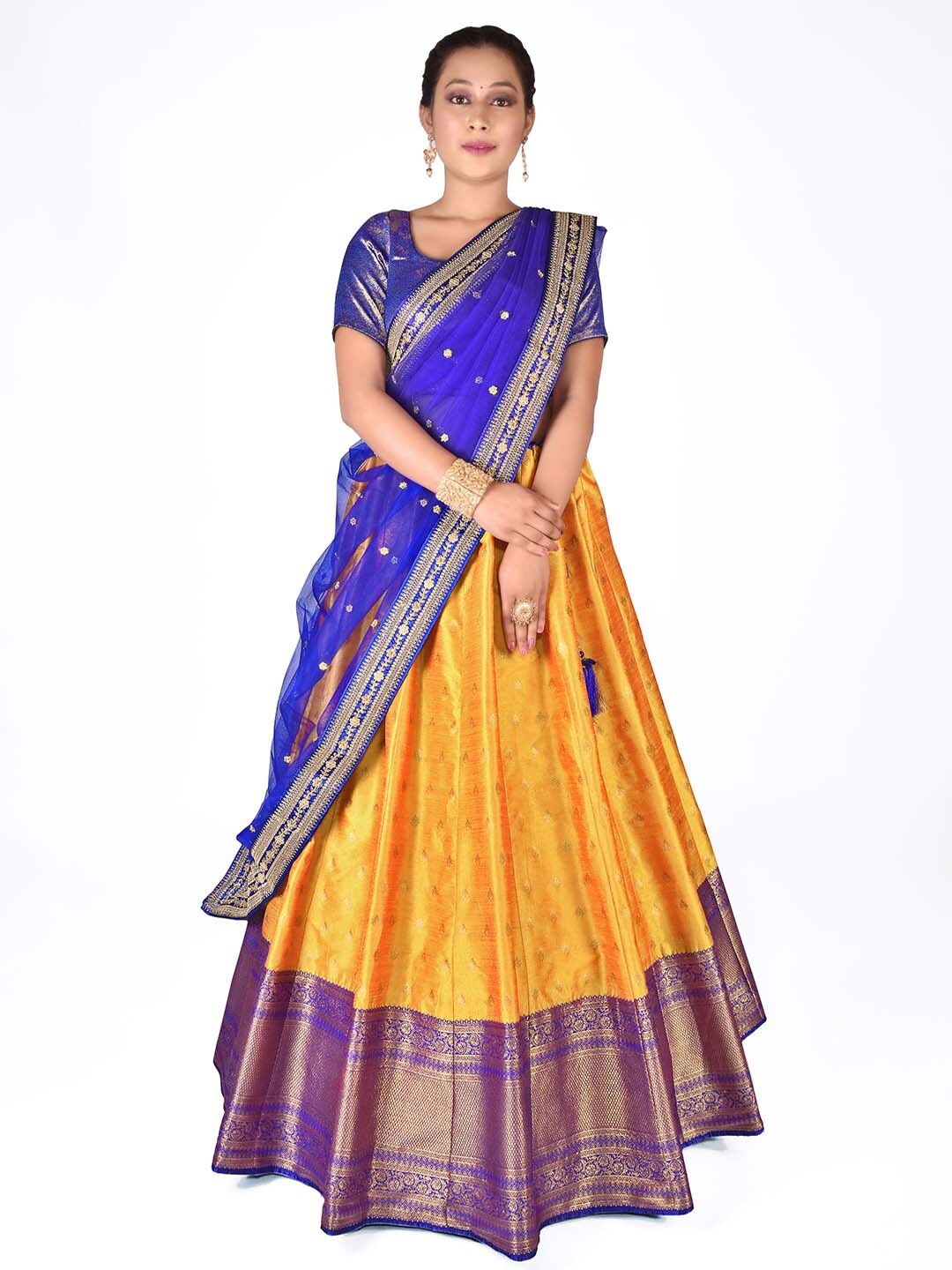 

HALFSAREE STUDIO Semi-Stitched Lehenga & Blouse With Dupatta, Gold