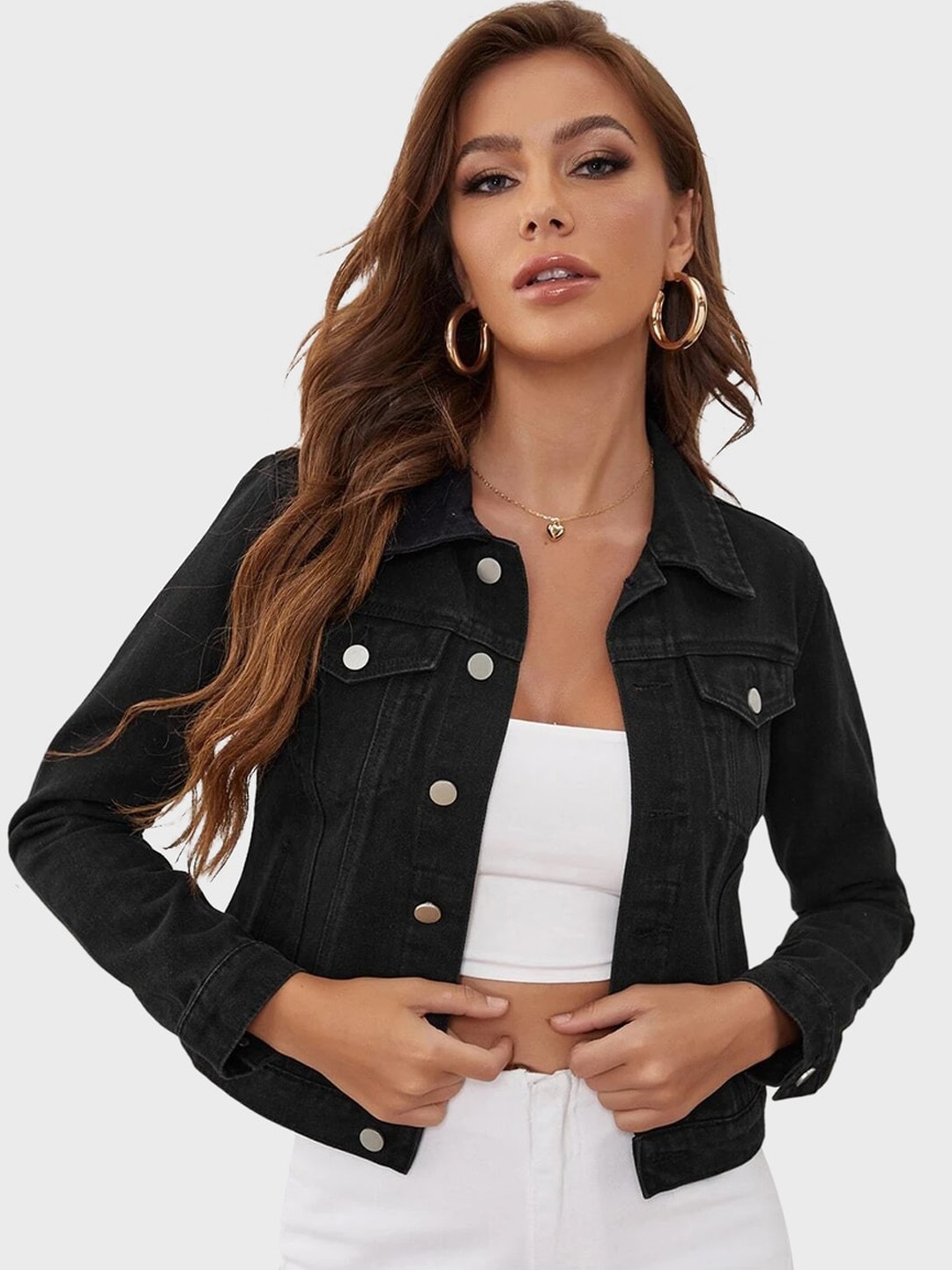 

BUY NEW TREND Lightweight Cotton Crop Denim Jacket, Black