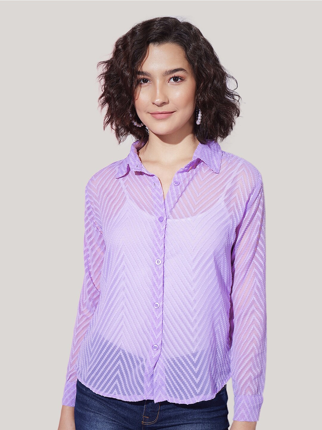 

BUY NEW TREND Self Design Semi Sheer Casual Shirt, Purple