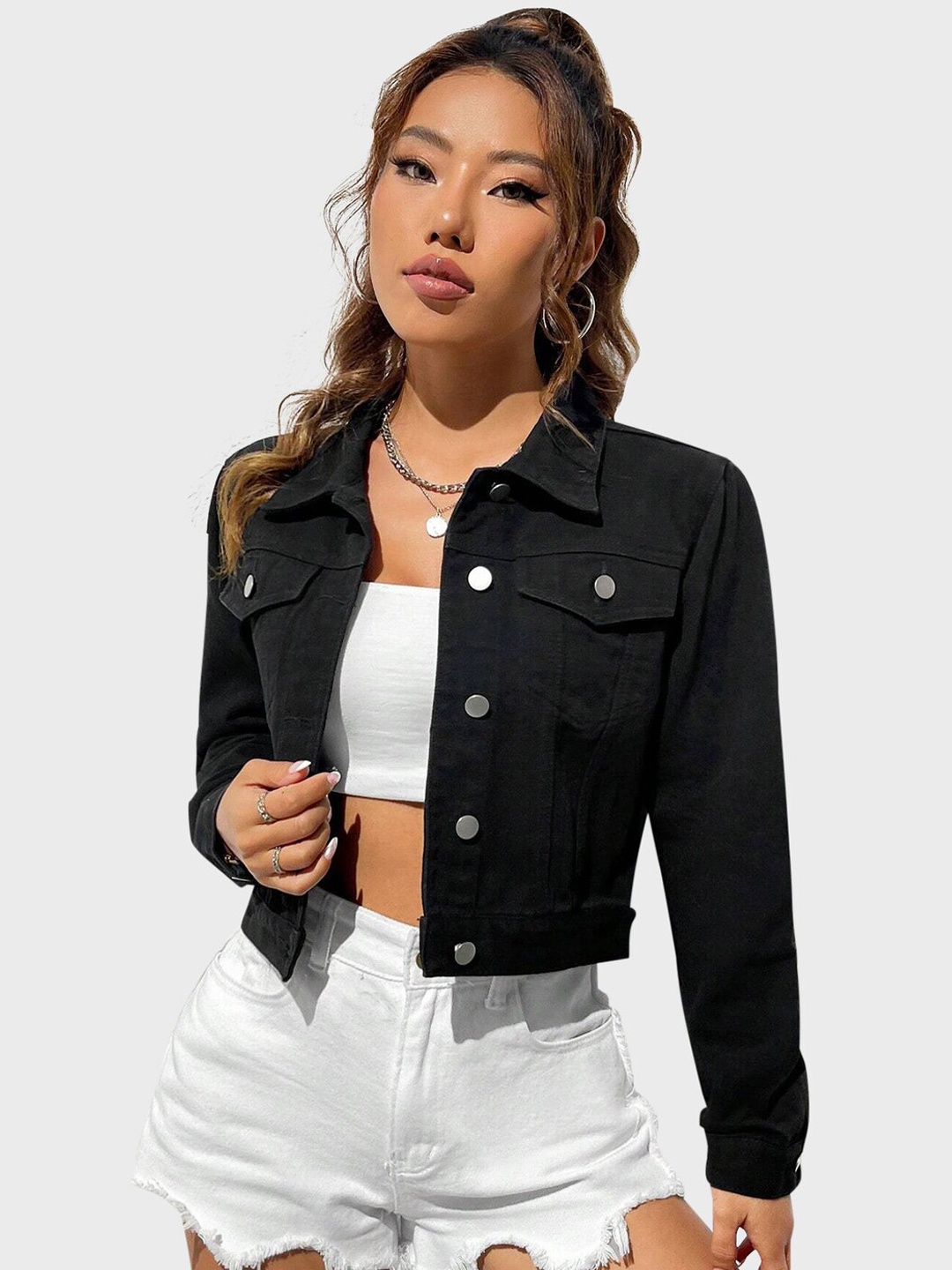 

BUY NEW TREND Lightweight Cotton Crop Denim Jacket, Black