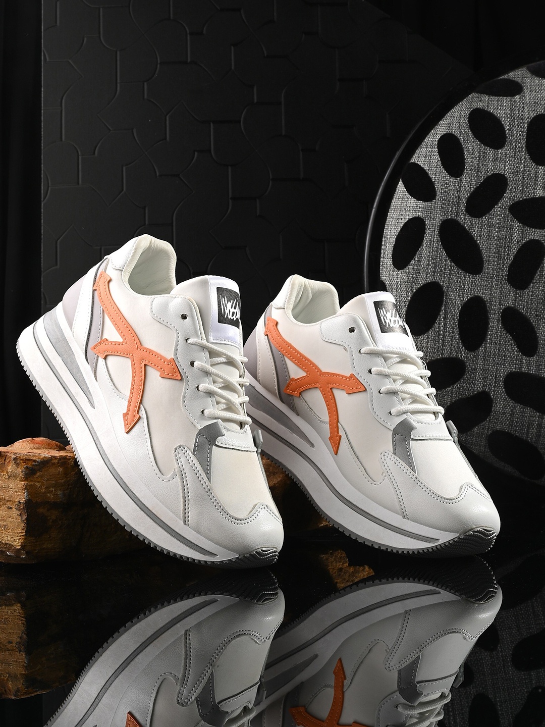 

The Roadster Lifestyle Co. Women White And Orange Walking Sports Shoes