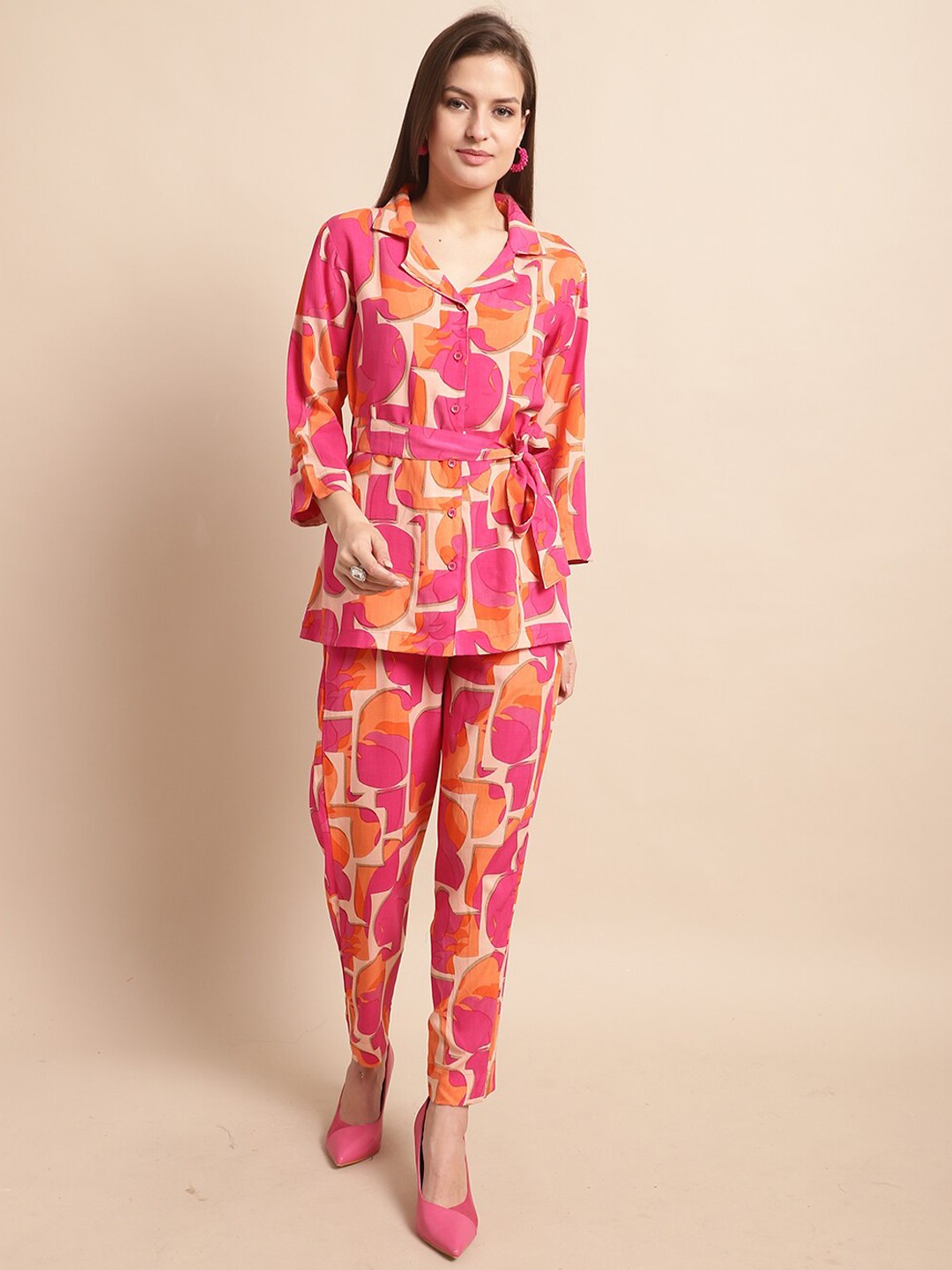 

KALINI Printed Shirt with Trousers, Pink