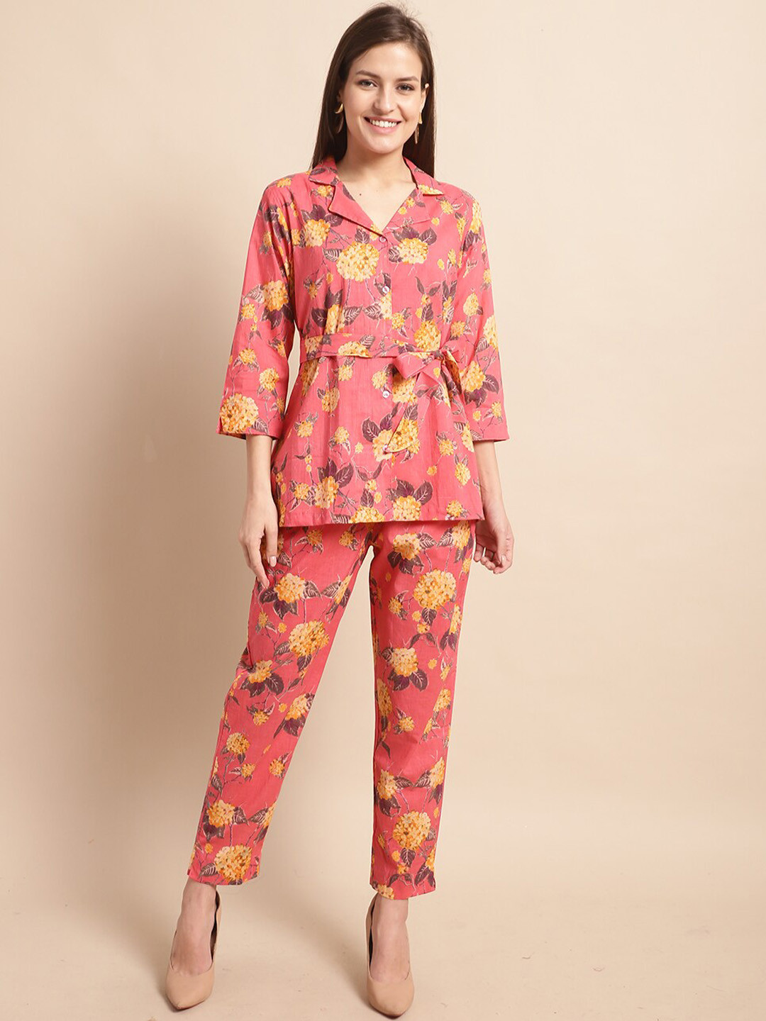 

KALINI Printed Shirt with Trousers, Pink