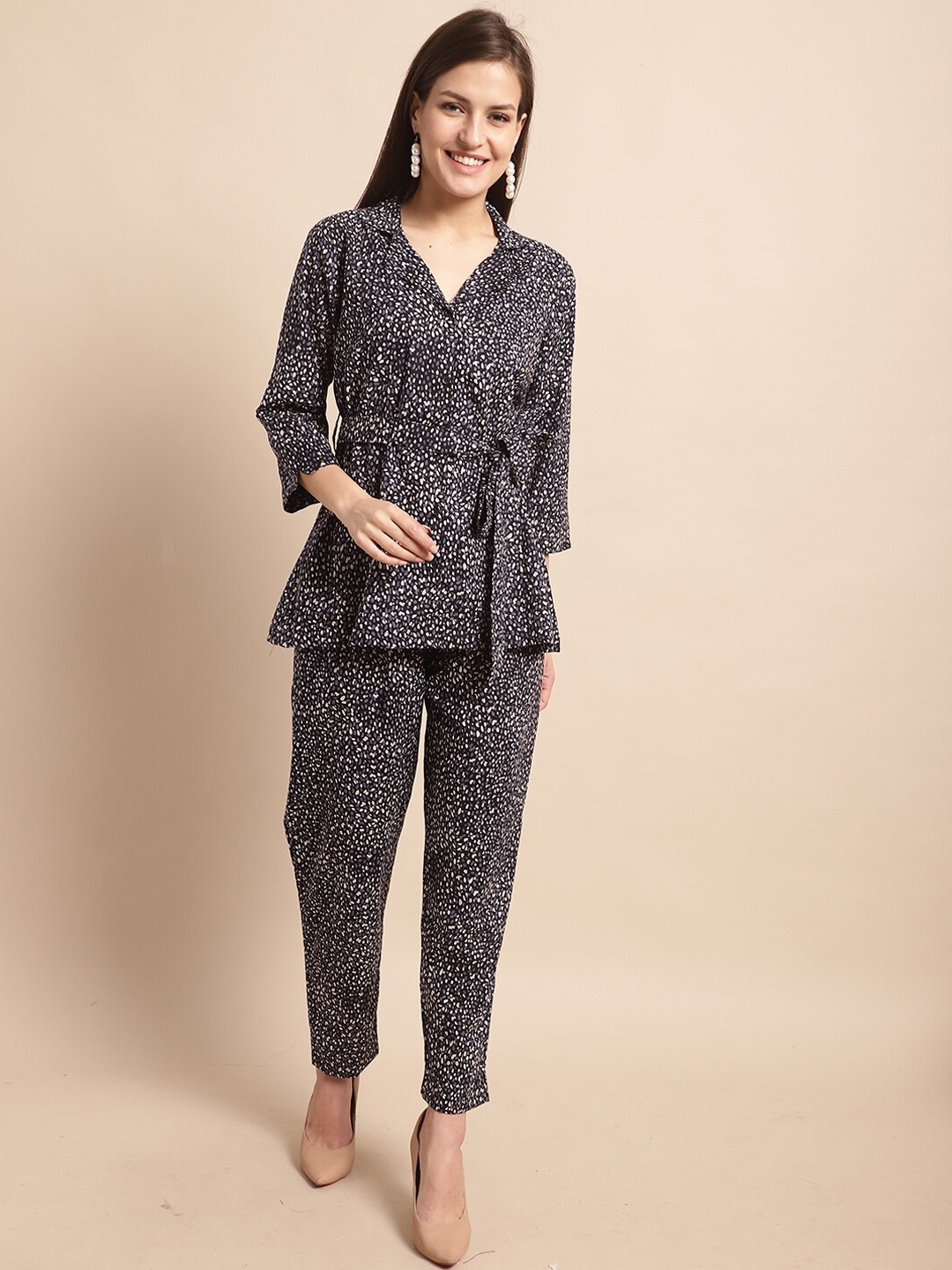 

KALINI Conversational Printed Waist Tie-Ups Shirt With Trouser, Black