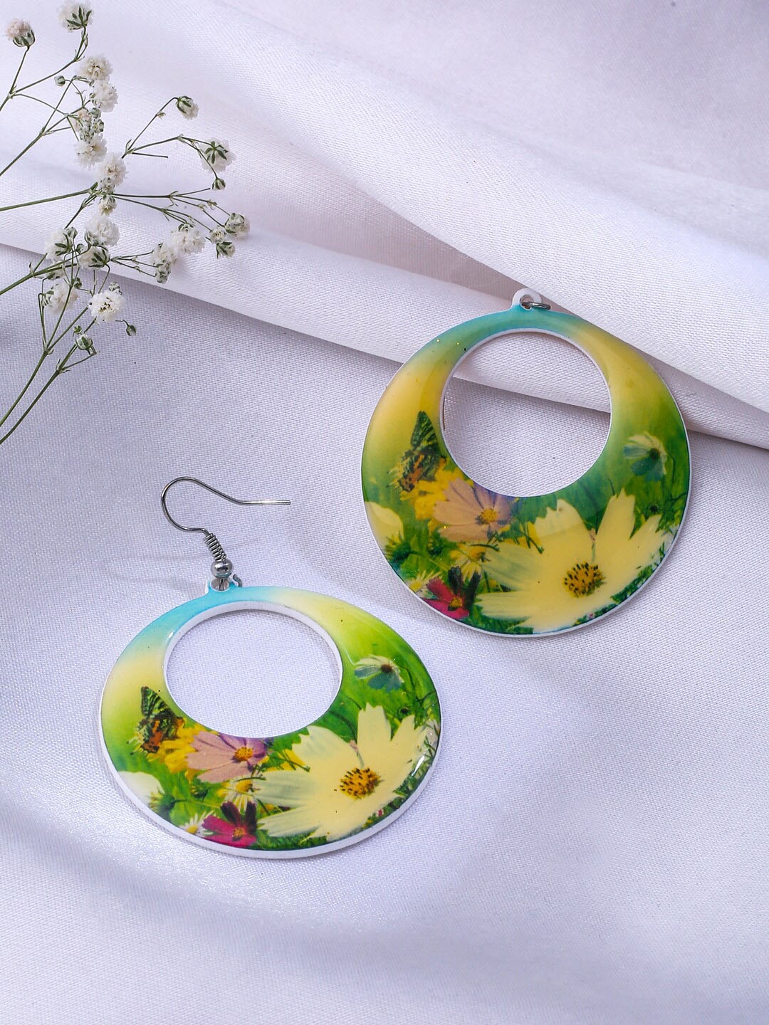 

NVR Silver-Plated Circular Drop Earrings, Yellow
