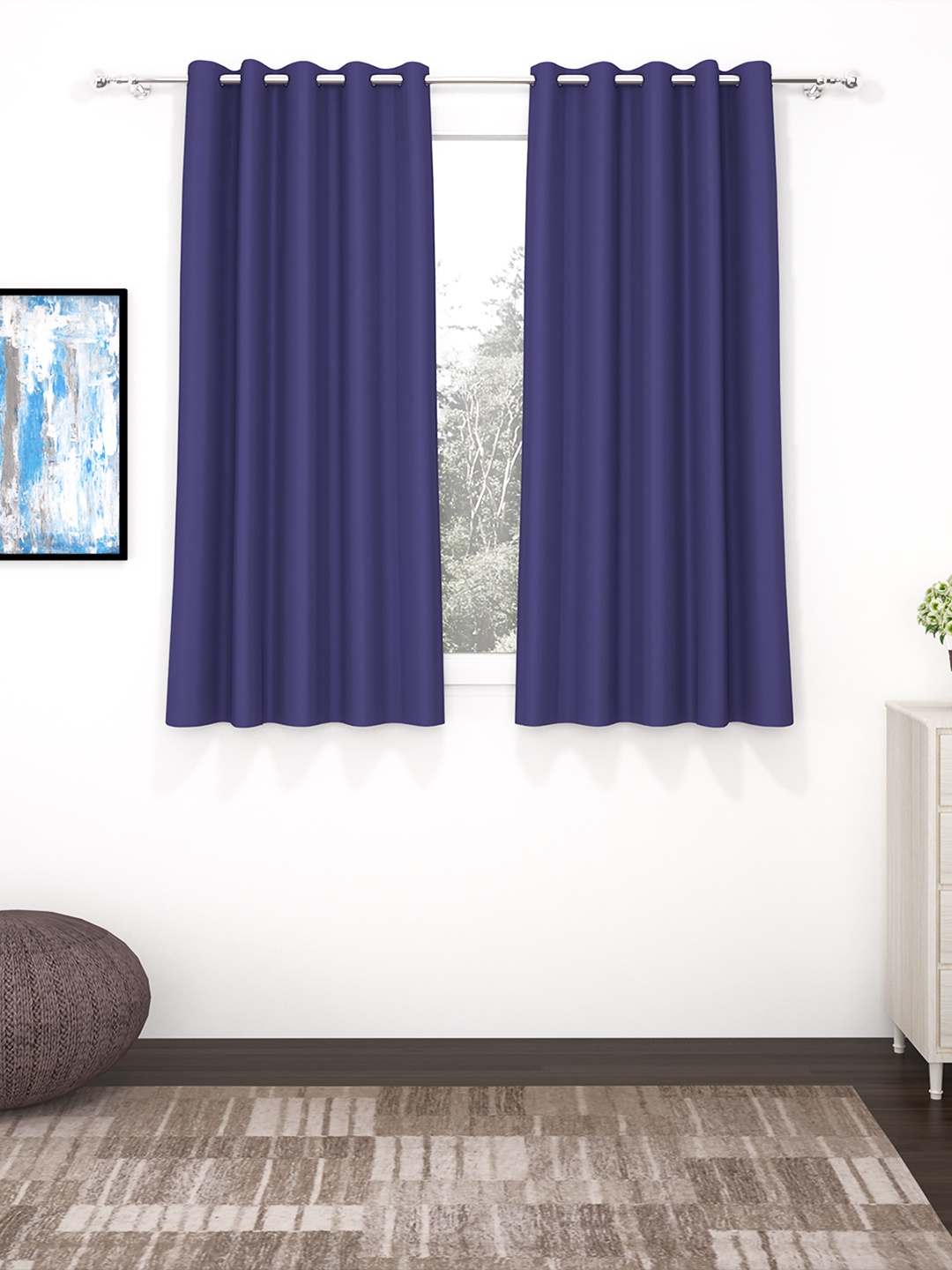 

Story@Home Faux Silk Solid Solid 300GSM Violet Room Darkening Blackout Window Curtain - Set of 2, Purple
