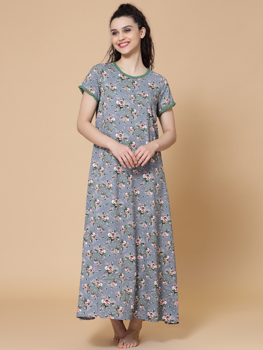 

HOUSE OF KKARMA Floral Printed Maxi Nightdress, Grey