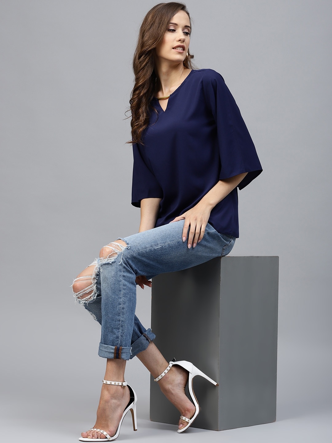 

Tokyo Talkies Women Navy Solid Top, Navy blue