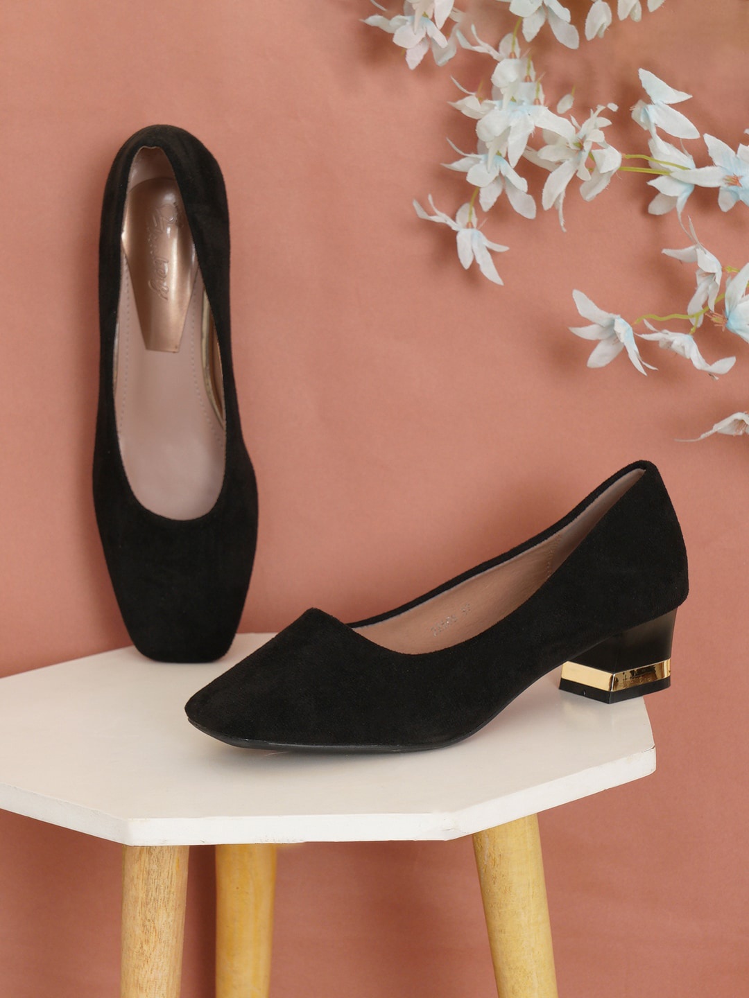 

ELANBERG Square Toe Block Heel Pumps, Black