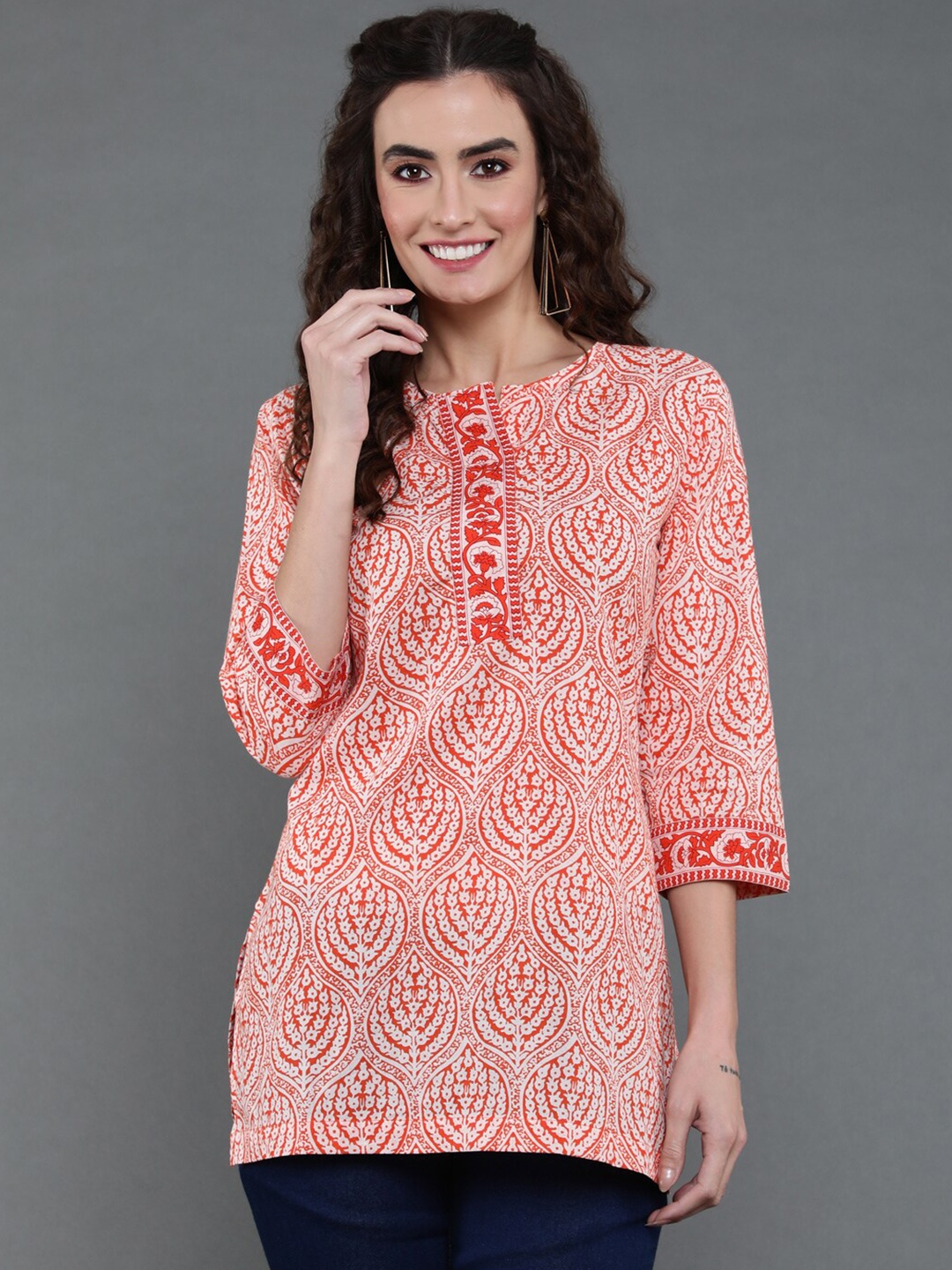 

antaran Printed Cotton Kurti, Orange