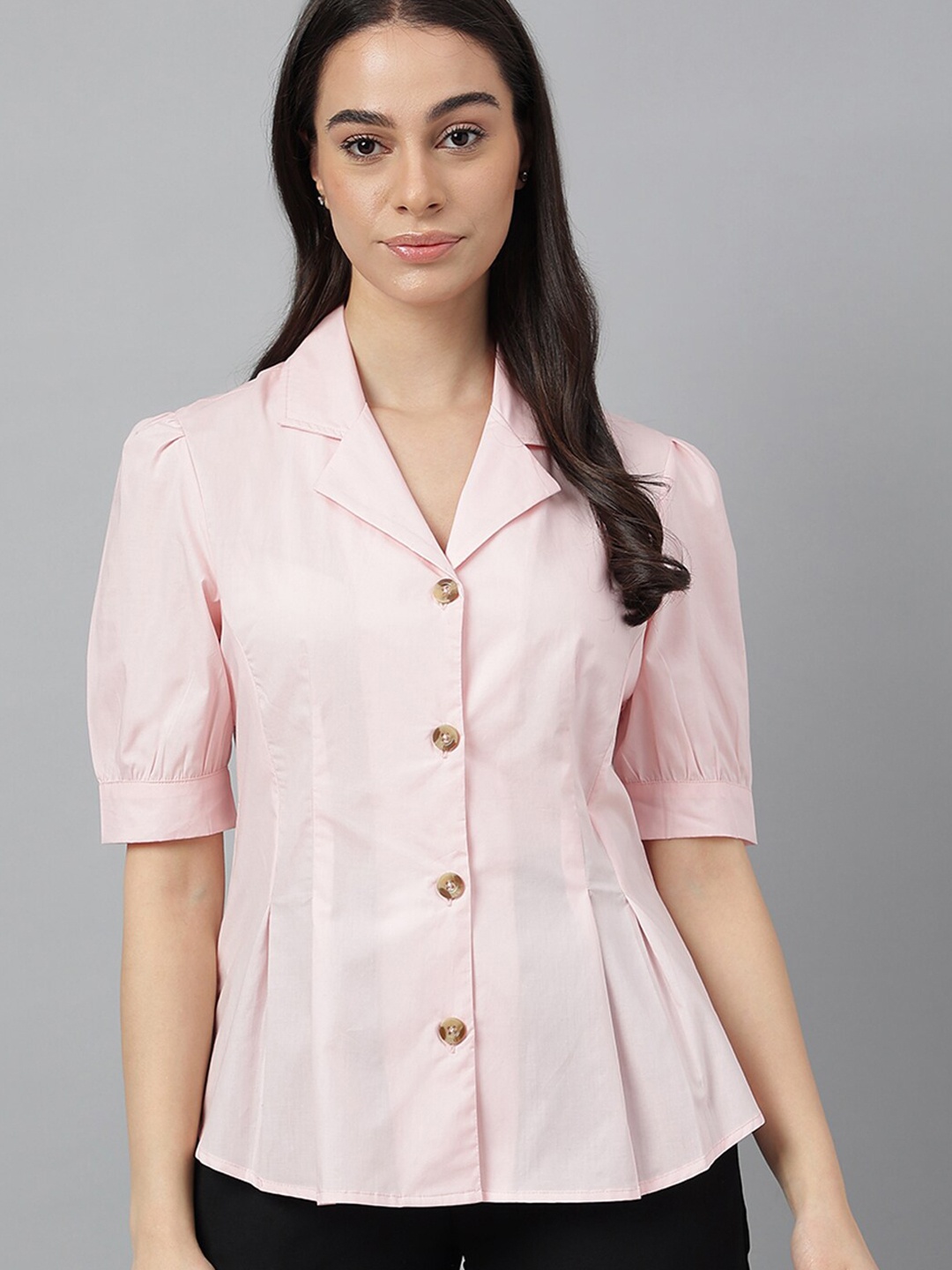 

Hancock Regular Fit Solid Cuban Collar Pure Cotton Formal Shirt, Pink