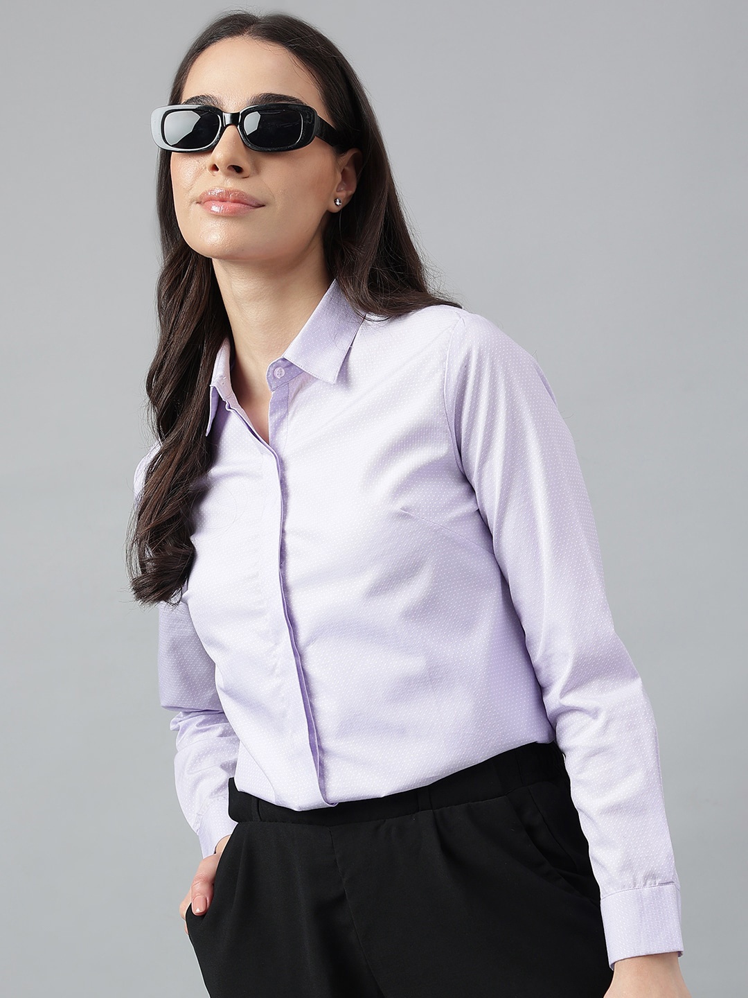 

Hancock Regular Fit Self Design Pure Cotton Formal Shirt, Purple