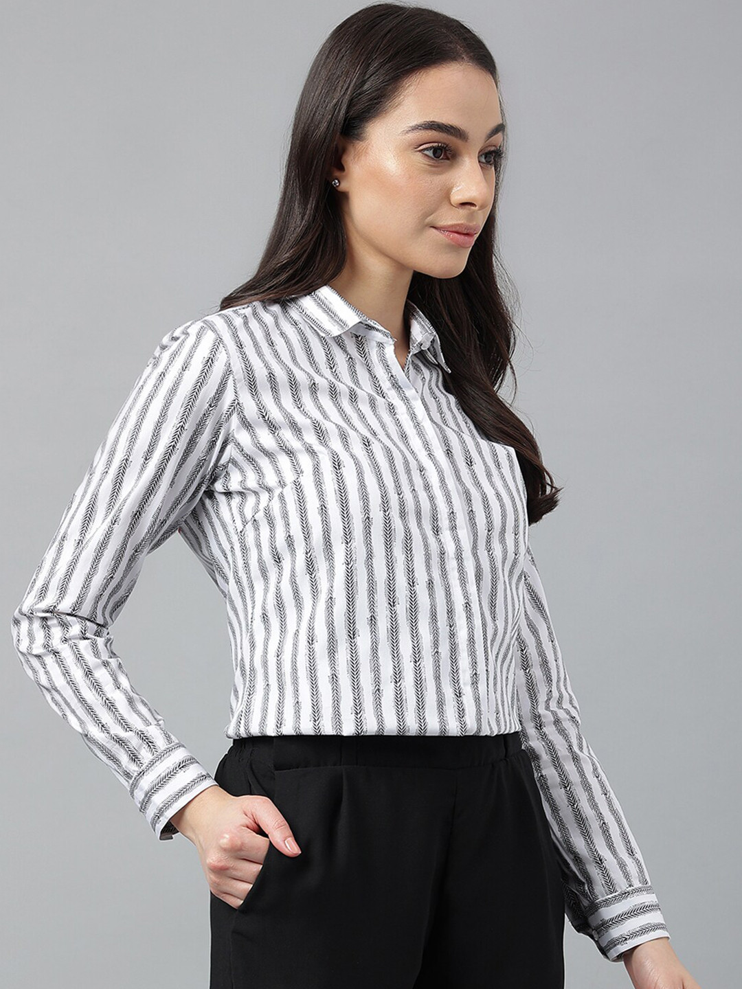 

Hancock Relaxed Vertical Striped Formal Cotton Shirt, Black